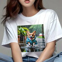 コーギー Tシャツ レディース 犬ファン 半袖 春夏 犬柄 プリント カジュアル かわいい 人間用 個性派 ここだけのデザイン 面白 雨 コーギー 水たまり レ...