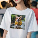 コーギー Tシャツ レディース 犬ファン 半袖 春夏 犬柄 プリント カジュアル かわいい 人間用 個性派 ここだけのデザイン 面白 雨 コーギー レインコート
