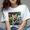 コーギー Tシャツ レディース 犬ファン 半袖 春夏 犬柄 プリント カジュアル かわいい 人間用 個性派 ここだけのデザイン 面白 雨 コーギー レインコート...