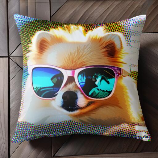 サングラス ポメラニアン 夏 海 リゾート クッションカバー 45×45cm アニマル柄 おしゃれ 可愛い クッ..