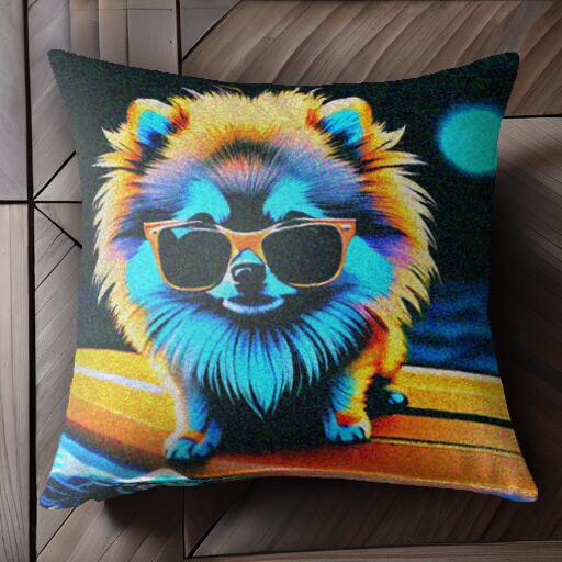 サングラス ポメラニアン 海 月 ボート クッションカバー 45×45cm アニマル柄 おしゃれ 可愛い クッシ..