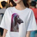 アフガンハウンド Tシャツ レディース 犬ファン 半袖 春夏 犬柄 プリント カジュアル かわいい 人間用 個性派 ここだけのデザイン 面白 ヘアスタイル アフ...