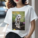 ダルメシアン Tシャツ レディース 犬ファン 半袖 春夏 犬柄 プリント カジュアル かわいい 人間用 個性派 ここだけのデザイン 面白 庭 ダルメシアン 花 ...