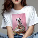 ダルメシアン Tシャツ レディース 犬ファン 半袖 春夏 犬柄 プリント カジュアル かわいい 人間用 個性派 ここだけのデザイン 面白 ドーナツ ダルメシアン...