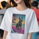 スコティッシュテリア Tシャツ レディース 犬ファン 半袖 春夏 犬柄 プリント カジュアル かわいい 人間用 個性派 ここだけのデザイン 面白 サーフィン ス...