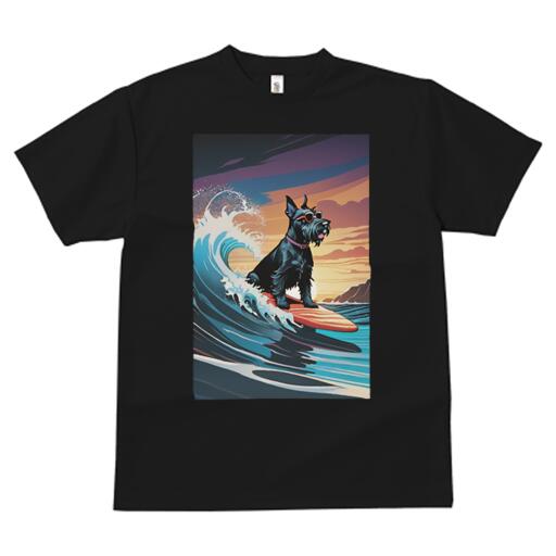 スコティッシュテリア Tシャツ メンズ キッズ 犬ファン 半袖 春夏 犬柄 プリント カジュアル かわいい 人間用 個性派 ここだけのデザイン 面白 波 スコティッシュテリア サーフィン 海 サングラス