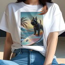 スコティッシュテリア Tシャツ レディース 犬ファン 半袖 春夏 犬柄 プリント カジュアル かわいい 人間用 個性派 ここだけのデザイン 面白 サーフィン ス...