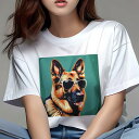 ジャーマンシェパード Tシャツ レディース 犬ファン 半袖 春夏 犬柄 プリント カジュアル かわいい 人間用 個性派 ここだけのデザイン 面白 サングラス ジ...