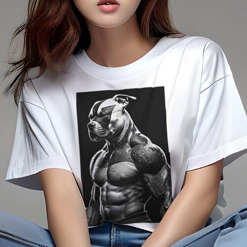 アメリカンピットブルテリア Tシャツ レディース 犬ファン 半袖 春夏 犬柄 プリント カジュアル かわいい 人間用 個性派 ここだけのデザイン 面白 筋肉 アメリカンピットブルテリア マッチョ 腹筋 上腕二頭筋