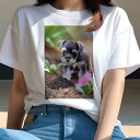 ミニチュアシュナウザー Tシャツ レディース 犬ファン 半袖 春夏 犬柄 プリント カジュアル かわいい 人間用 個性派 ここだけのデザイン 面白 土 ミニチュ...