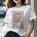 ヨークシャーテリア Tシャツ レディース 犬ファン 半袖 春夏 犬柄 プリント カジュアル かわいい 人間用 個性派 ここだけのデザイン 面白 リボン ヨークシ...
