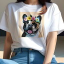 フレンチブルドッグ Tシャツ レディース 犬ファン 半袖 春夏 犬柄 プリント カジュアル かわいい 人間用 個性派 ここだけのデザイン 面白 花 フレンチブル...