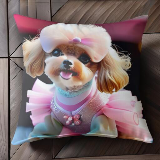 リボン トイプードル ドレス クッションカバー 45×45cm アニマル柄 おしゃれ 可愛い クッション本體付き 正方形 犬ファン