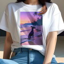 イタリアングレーハウンド Tシャツ レディース 犬ファン 半袖 春夏 犬柄 プリント カジュアル かわいい 人間用 個性派 ここだけのデザイン 面白 ビーチ イタリアングレーハウンド 夕焼け 海 ヤシの木