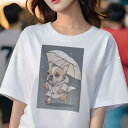 フレンチブルドッグ Tシャツ レディース 犬ファン 半袖 春夏 犬柄 プリント カジュアル かわいい 人間用 個性派 ここだけのデザイン 面白 傘 フレンチブル...