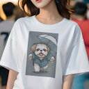 シーズー Tシャツ レディース 犬ファン 半袖 春夏 犬柄 プリント カジュアル かわいい 人間用 個性派 ここだけのデザイン 面白 雨 シーズー 傘 レインコ...