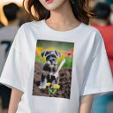 ミニチュアシュナウザー Tシャツ レディース 犬ファン 半袖 春夏 犬柄 プリント カジュアル かわいい 人間用 個性派 ここだけのデザイン 面白 ガーデニング...