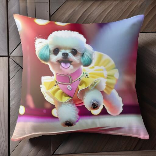 ドレス マルチーズ ステージ 照明 クッションカバー 45×45cm アニマル柄 おしゃれ 可愛い クッション本体付き 正方形 犬ファン