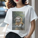 シーズー Tシャツ レディース 犬ファン 半袖 春夏 犬柄 プリント カジュアル かわいい 人間用 個性派 ここだけのデザイン 面白 雨 シーズー レインコート