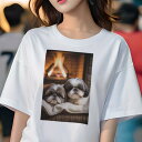 シーズー Tシャツ レディース 犬ファン 半袖 春夏 犬柄 プリント カジュアル かわいい 人間用 個性派 ここだけのデザイン 面白 暖炉 シーズー 炎 レンガ