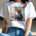 コーギー Tシャツ レディース 犬ファン 半袖 春夏 犬柄 プリント カジュアル かわいい 人間用 個性派 ここだけのデザイン 面白 スーツ コーギー ネクタイ...