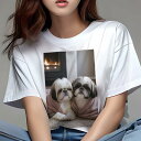 シーズー Tシャツ レディース 犬ファン 半袖 春夏 犬柄 プリント カジュアル かわいい 人間用 個性派 ここだけのデザイン 面白 暖炉 シーズー