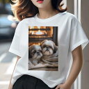 シーズー Tシャツ レディース 犬ファン 半袖 春夏 犬柄 プリント カジュアル かわいい 人間用 個性派 ここだけのデザイン 面白 暖炉 シーズー 毛布