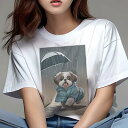 シーズー Tシャツ レディース 犬ファン 半袖 春夏 犬柄 プリント カジュアル かわいい 人間用 個性派 ここだけのデザイン 面白 雨 シーズー 傘 レインコ...