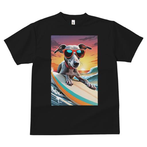 イタリアングレーハウンド Tシャツ メンズ キッズ 犬ファン 半袖 春夏 犬柄 プリント カジュアル かわいい 人間用 個性派 ここだけのデザイン 面白 サーフィン イタリアングレーハウンド 海 波 夕日