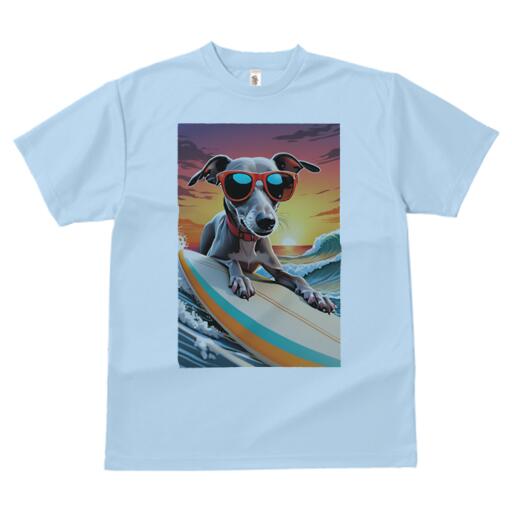 イタリアングレーハウンド Tシャツ メンズ キッズ 犬ファン 半袖 春夏 犬柄 プリント カジュアル かわいい 人間用 個性派 ここだけのデザイン 面白 サーフィン イタリアングレーハウンド 海 波 夕日