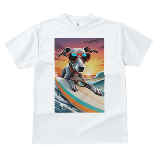 イタリアングレーハウンド Tシャツ メンズ キッズ 犬ファン 半袖 春夏 犬柄 プリント カジュアル かわいい 人間用 個性派 ここだけのデザイン 面白 サーフィン イタリアングレーハウンド 海 波 夕日