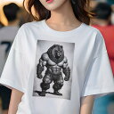 Tシャツ レディース 犬ファン 半袖 春夏 犬柄 プリント カジュアル かわいい 人間用 個性派 ここだけのデザイン 面白 筋肉 マッチョ 獣人 モンスター フ...