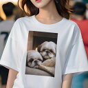 シーズー Tシャツ レディース 犬ファン 半袖 春夏 犬柄 プリント カジュアル かわいい 人間用 個性派 ここだけのデザイン 面白 暖炉 シーズー セーター
