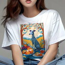 グレイハウンド Tシャツ レディース 犬ファン 半袖 春夏 犬柄 プリント カジュアル かわいい 人間用 個性派 ここだけのデザイン 面白 果物 グレイハウンド デザート 木 風景