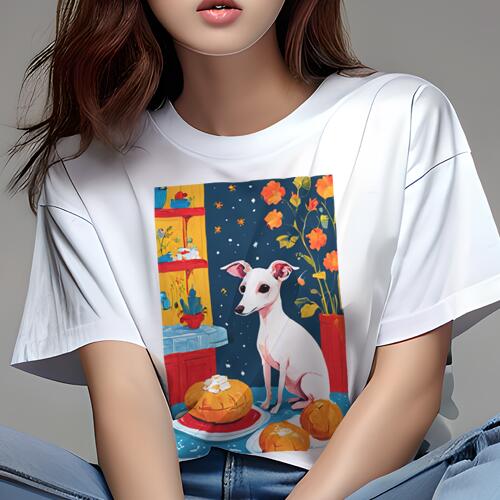 イタリアングレーハウンド Tシャツ レディース 犬ファン 半袖 春夏 犬柄 プリント カジュアル かわいい 人間用 個性派 ここだけのデザイン 面白 花 イタリアングレーハウンド ケーキ