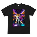 柴犬 Tシャツ メンズ キッズ 犬ファン 半袖 春夏 犬柄 プリント カジュアル かわいい 人間用 個性派 ここだけのデザイン 面白 DJ 柴犬 ヘッドホン ターンテーブル ネオンライト