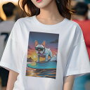 フレンチブルドッグ Tシャツ レディース 犬ファン 半袖 春夏 犬柄 プリント カジュアル かわいい 人間用 個性派 ここだけのデザイン 面白 サーフィン フレ...