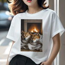 柴犬 Tシャツ レディース 犬ファン 半袖 春夏 犬柄 プリント カジュアル かわいい 人間用 個性派 ここだけのデザイン 面白 暖炉 柴犬 毛布 暖かい リラックス