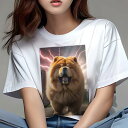 チャウチャウ Tシャツ レディース 犬ファン 半袖 春夏 犬柄 プリント カジュアル かわいい 人間用 個性派 ここだけのデザイン 面白 雷 チャウチャウ 稲妻 街並み