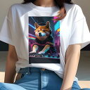 柴犬 Tシャツ レディース 犬ファン 半袖 春夏 犬柄 プリント カジュアル かわいい 人間用 個性派 ここだけのデザイン 面白 DJ 柴犬 ヘッドホン ミキサー ネオン