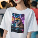 柴犬 Tシャツ レディース 犬ファン 半袖 春夏 犬柄 プリント カジュアル かわいい 人間用 個性派 ここだけのデザイン 面白 DJ 柴犬 サングラス ネオン