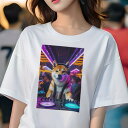 柴犬 Tシャツ レディース 犬ファン 半袖 春夏 犬柄 プリント カジュアル かわいい 人間用 個性派 ここだけのデザイン 面白 DJ 柴犬 ヘッドホン ターンテーブル ネオンライト