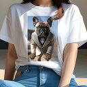 フレンチブルドッグ Tシャツ レディース 犬ファン 半袖 春夏 犬柄 プリント カジュアル かわいい 人間用 個性派 ここだけのデザイン 面白 タキシード フレ...