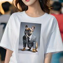 フレンチブルドッグ Tシャツ レディース 犬ファン 半袖 春夏 犬柄 プリント カジュアル かわいい 人間用 個性派 ここだけのデザイン 面白 スーツ フレンチ...