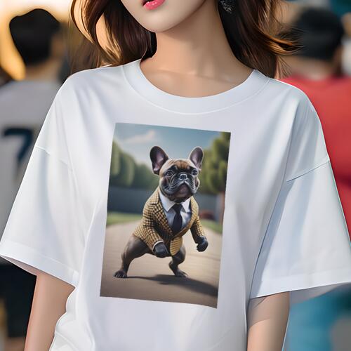 フレンチブルドッグ Tシャツ レディース 犬ファン 半袖 春夏 犬柄 プリント カジュアル かわいい 人間用 個性派 ここだけのデザイン 面白 スーツ フレンチブルドッグ ネクタイ