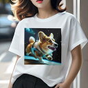 コーギー Tシャツ レディース 犬ファン 半袖 春夏 犬柄 プリント カジュアル かわいい 人間用 個性派 ここだけのデザイン 面白 宇宙 コーギー スペース ...