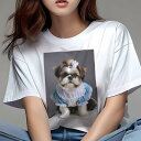 シーズー Tシャツ レディース 犬ファン 半袖 春夏 犬柄 プリント カジュアル かわいい 人間用 個性派 ここだけのデザイン 面白 ドレス シーズー リボン