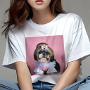 シーズー Tシャツ レディース 犬ファン 半袖 春夏 犬柄 プリント カジュアル かわいい 人間用 個性派 ここだけのデザイン 面白 リボン シーズー ワンピース
