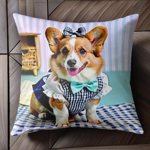 チェック柄 コーギー リボン ワンピース ドッグウェア クッションカバー 45×45cm アニマル柄 おしゃれ ..