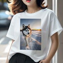 シベリアンハスキー Tシャツ レディース 犬ファン 半袖 春夏 犬柄 プリント カジュアル かわいい 人間用 個性派 ここだけのデザイン 面白 雪 シベリアンハ...